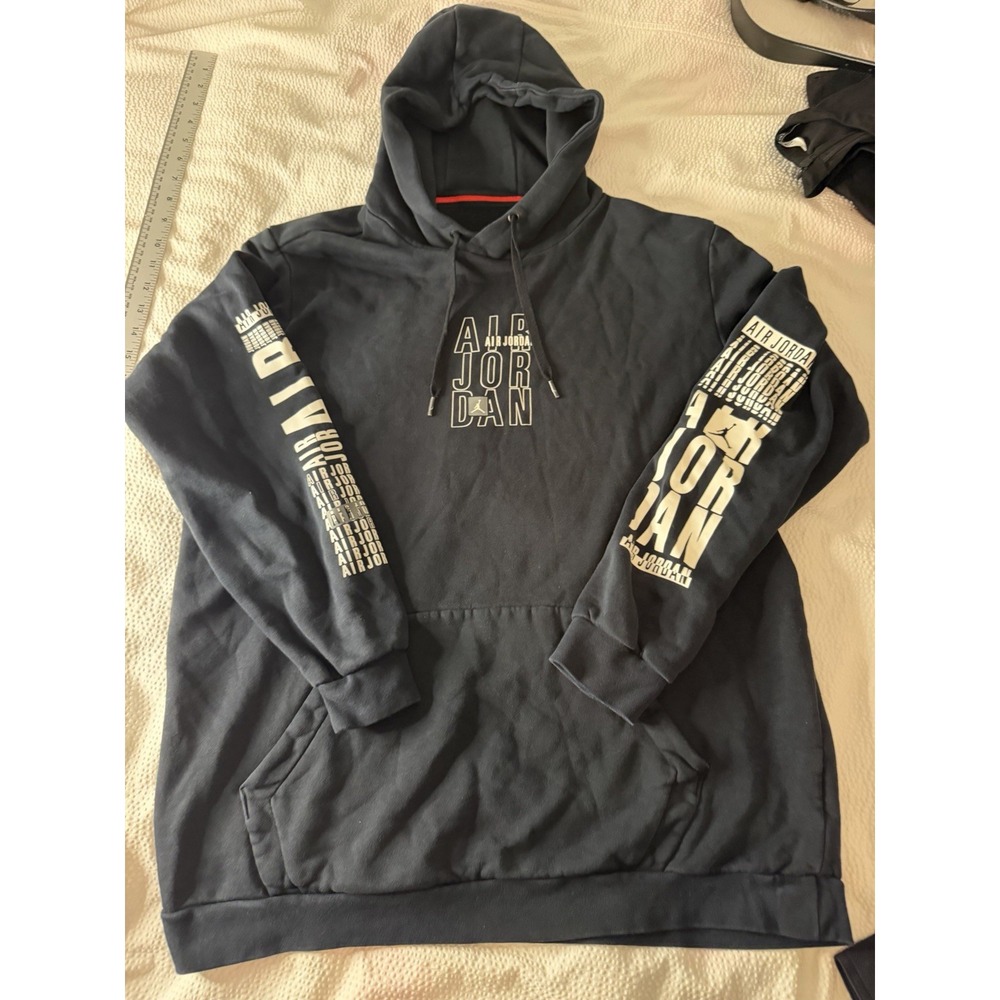 Jordan Hoodie Mens L Black Pullover Sweatshirt Air Jordan Sleeve Graphic Logo